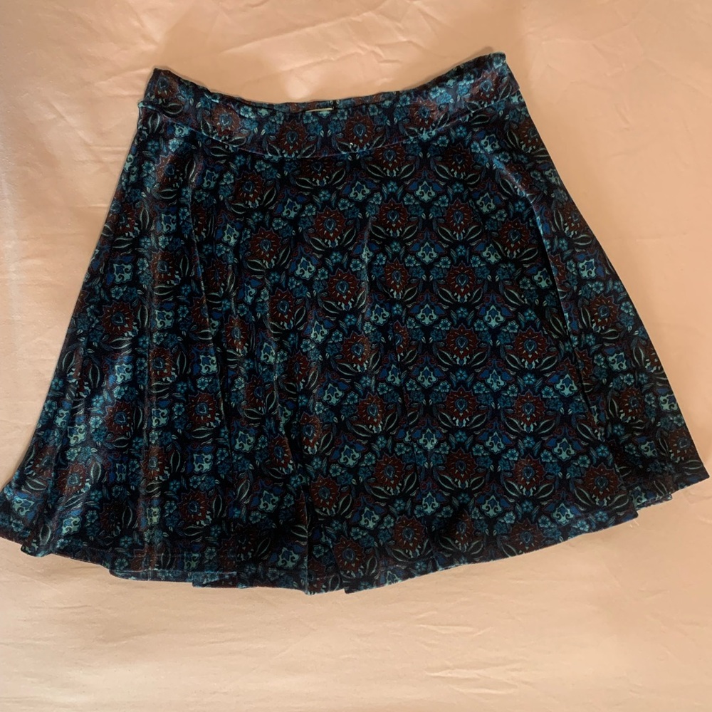 Blue Patterned Skater Skirt